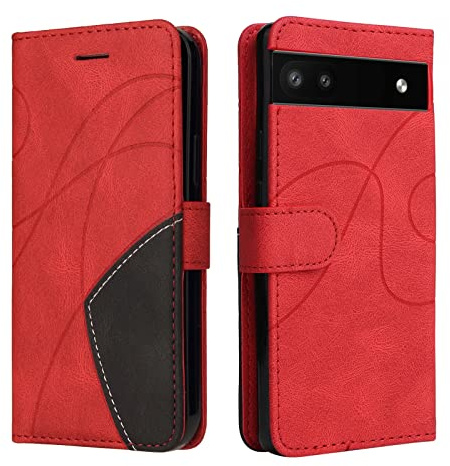 CXTcase Handyhülle für Google Pixel 6a 6,1, Flip PU Leder Hülle Cover, Modisch Flip Case für Google Pixel 6a Handytasche Schutzhülle, Rot