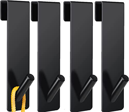 WOOLUCK® Duschhaken ohne Bohren,4 Stück Türhaken für Duschwand,Edelstahl Handtuchhaken zum Einhängen Duschhaken mit Gummi Schutz für Duschkabine Bad Glasduschwand Handtücher (17,8cm Schwarz)