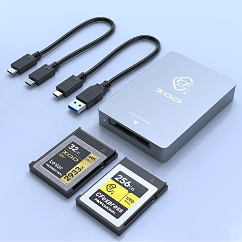 3-en-1 Lector de Tarjetas CFexpress Tipo B/XQD/SD, Lector de Tarjetas CFexpress Tipo B USB 3.2 Gen 2 10Gbps con Doble Ranura Compatible con Sony Serie G/M/Lexar/CFexpress B para Windows/Mac OS/Linux