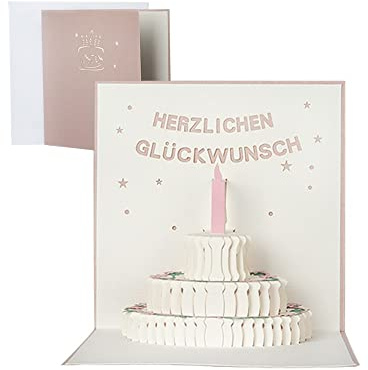 Ideen mit Herz 3-D Pop-Up Grußkarte | Herzlichen Glückwunsch | Geburtstagstorte | Geburtstags-Karte | altrosé-perlmutt | 15 cm x 15 cm | 250 g/m² | inkl. Umschlag | ideal zum Geburtstag