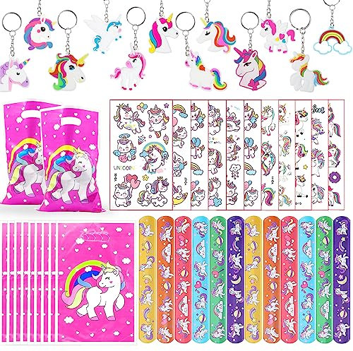 HEAWAA 44 Stück Einhorn Party Mitgebsel Kindergeburtstag, Party Gastgeschenke Set mit Schlüsselanhänger Schnapparmbänder Geschenktüten Tattoo Aufkleber für Kinder Jungen Mädchen Geburtstagsdeko