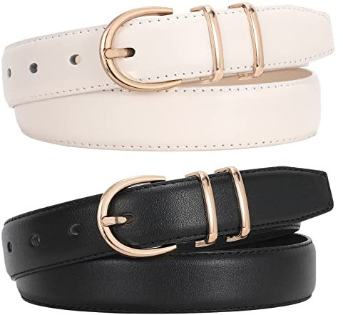 WERFORU 2 Stück Damen Ledergürtel für Jeans Mode Damen Gürtel für Hosen Kleider mit Goldschnalle