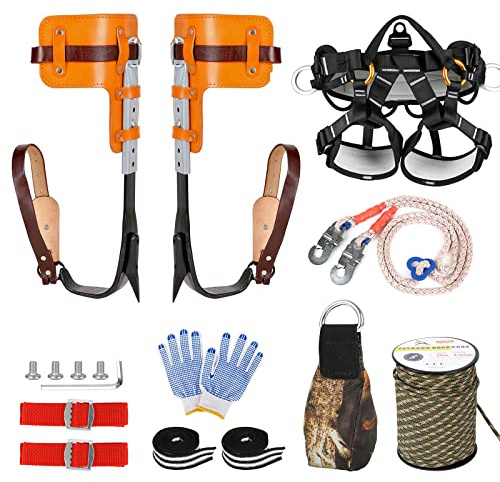 WHXGG Tree Climbing Spike Set, Adjustable Tree Climbing Gear with Protective Belt Climbing Spurs Tool Set Pole Climbing Spurs Tool with Non-Slip Pedal Straps