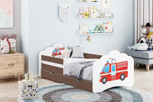 Happy Babies Kinderbett - Mit Matratze & Schublade und Rausfallschutz, 80x160, Mädchen Kinderbetten & Jugendbett Jungen Kids Bed, Jugendbett für Bodentief Ausziehbett Kleinkind, Lattenrost