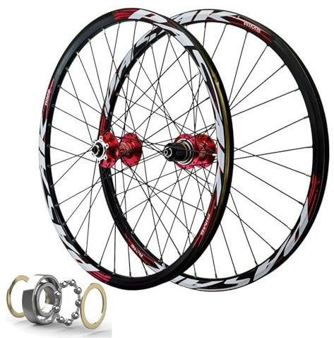 MTB Laufradsatz 26 Zoll 27,5 29 ER, Schnellspanner Scheibenbremse 32H Mountainbike Räder Hochfeste Aluminiumlegierungsfelge Schwarzes Fahrradrad Geeignet for 7-12 Gang Kassette ( Farbe : Rot , Size :