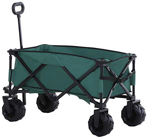 Outsunny Carrello da Giardino da Carico max 70kg con 4 Ruote, Carrello Spiaggia Pieghevole in Acciaio e Tessuto Oxford con Maniglia Telescopica Regolabile, per Giardino Campeggio, 108x55 cm, Verde
