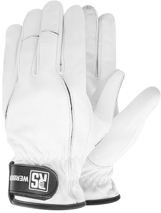 RS WERBER MontageHandschuhe aus Ziegennarbenleder/Größe 11, 1 Paar/Weiß/Typ Mechanics/Der bequemste Lederhandschuh auf dem Markt/Arbeitshandschuhe Leder/Lederhandschuhe/mit Klettverschluss