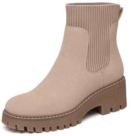 TYNDALL Women's Platform Chelsea Boots Fashion Shoes Meets Comfort Elastic Detail Ankle Heel Lug Sole Chunky Booties