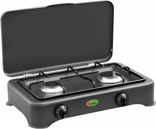 CFParker 5326GSPGP - Hornillo de 2 fuegos a gas GLP, gris grafito, para uso exterior, casa o camping