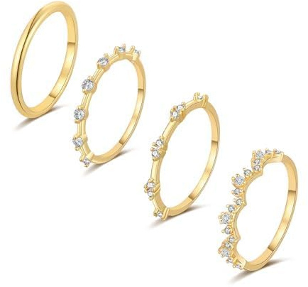 ZHESHY Ring Gold Set Frauen 14 Karat Vergoldete Goldene Ringe Goldring Stapelringe Zirkonia Fingerring Knöchelringe Daumenringe Wasserfest Statement Ring Gold Schmuck Für Damen Mädchen Größe 52-62