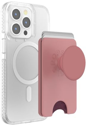 PopSockets Phone Wallet for MagSafe, Phone Card Holder with Grip, Pink - Clay