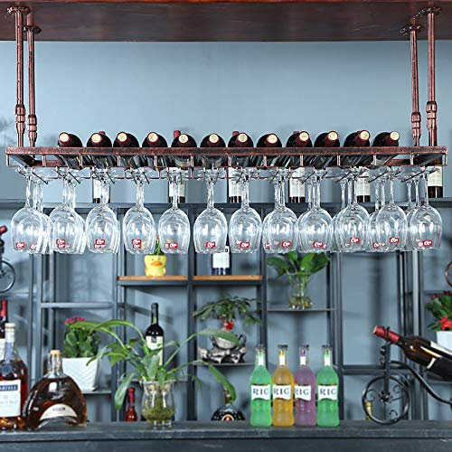 IBOWZ Deckenverzierung Deckenregal Industrielles Vintage-Weinregal aus Metall, Decken-Weinglasregal, Stielglashalter, höhenverstellbares Dekorationsregal, für Bars, Restaurants und Küchen