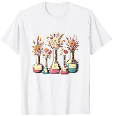 Retro Groovy Laboratory Floral Beakers Chemistry Scientist T-Shirt
