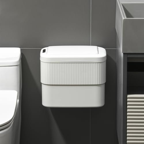 Ornato Sensor Hanging Trash Can with Lid 2.5 Gallon,Motion Sensor Garbage Can, Bathroom Trash Cans,Smart Trash Bin,Mountable/Desk for Kitchen Compost Bin,Liveroom,Office,White
