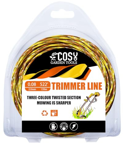 COSY GARDEN TOOLS Mähfaden 2,0mm x 159m Tricolor Spiral rasentrimmer Nylon-Rasentrimmer-Grasschnur für Trimmer, Dornen und Sträucher