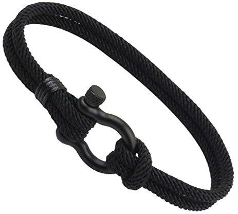 Hilai Pulsera para mujer, pulsera de verano, pulsera de surfista con tornillo de acero para hombre, regalo de 21 cm, pulsera de cuerda para hombre, Plata de ley