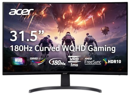 Acer Nitro 31.5in QHD 2560x1440 Curved 180Hz Gaming Monitor EDA323QU S3