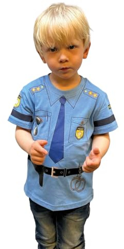 Polis T-shirt för Barn, Blå Bomullströja med Coolt Polisdesign Fram