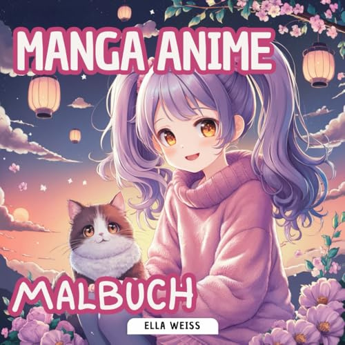 Manga Anime Malbuch für Mädchen ab 9 Jahren | Cooles Geschenk für Mädchen & Teenager: 50 wundervolle Motive (Kawaii Katzen, Shiba Hund, Pferde, Shojo) zum Ausmalen & Entspannen
