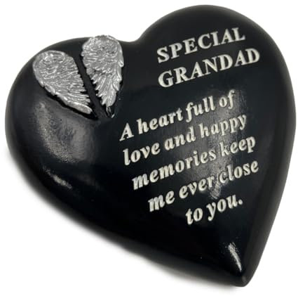 Special Grandad Angel Wings Memorial Black Heart Grave Plaque Graveside Ornament Decoration