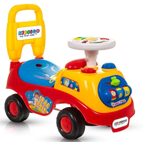 My First Ride On Toy and Kid Walker - 2-in-1 Toddler Push Car with Music, Lights, and Storage - Perfect Baby Walker for Boys & Girls - Ideal for Indoor & Outdoor Fun (Red)