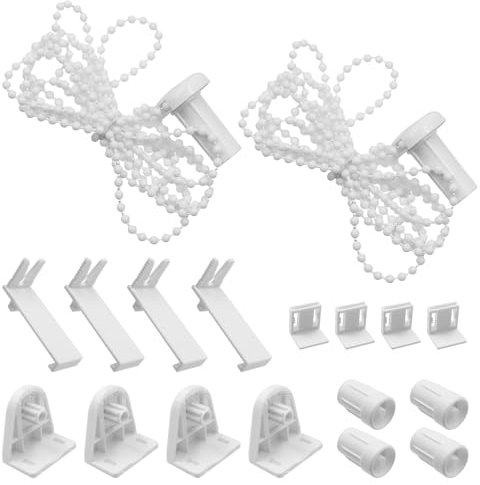 CONNECTION 2 Set Roller Blind Fittings Replacement Kit - 17mm Brackets With Fixing Glue, 2M Beaded Chain Spare Parts for Curtain Rods and Windows