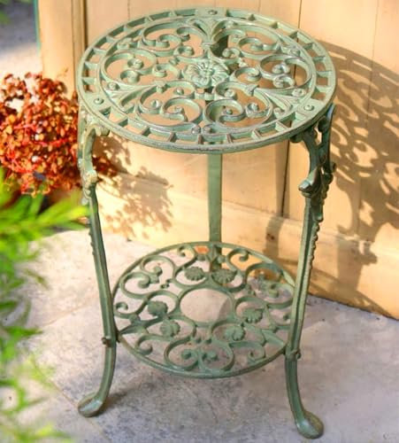 WOTZOV Beistelltisch aus Metall für die Terrasse, wetterfester Bistrotisch mit Blumenausschnitten, Kleiner runder Beistelltisch für den Außenbereich, tragbare Couchtische f，Grün