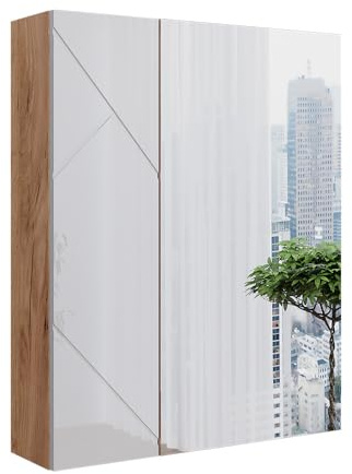 Vicco Badspiegelschrank Irma, Weiß/Eiche, 60 x 75 cm | zur Wandmontage mit integrierter Spiegelfläche
