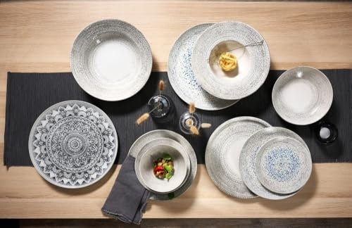 Ritzenhoff & Breker Rimini Dessertteller 6er Set, 20,5 cm, Runde Frühstücksteller mit leichtem Relief, Geschirr mit mediterranem Flair, Spülmaschinenfest, Steinzeug, Mosaik Stone