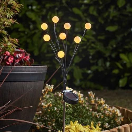 Garden Mile 8 Stem Globe Solar Firefly Lights Outdoor Garden Lights Solar Powered Waterproof White LED Pathway Lighting Ideal For Patio Yard Pathway Lantern Plant Decoration