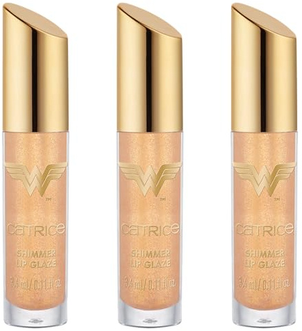 Catrice Wonder Woman Shimmer Lip Glaze, Lipgloss, Nr. 010, Nude, mit Ölen, glänzend, schimmernd, vegan, ohne Parabene, ohne Mikroplastikpartikel, Nanopartikel frei, 3er Pack (3x3.4ml)