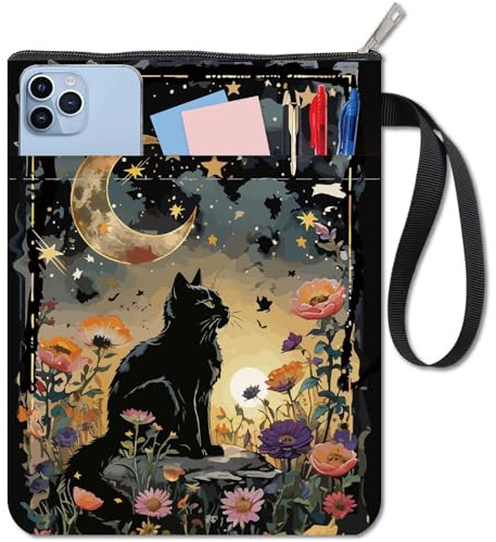 craspire Housse de Livre Chat Noir Housse de Livre Animal Fleur Étoile Housse de Protection de Livre à Livre en Tissu Lavable Housse de Livre en Tissu avec Fermeture à Glissière et Poche à Manches
