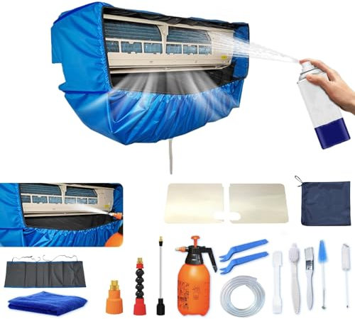 Kikepilm Air Conditioner Cleaning Kit With Upgraded Side Panels, Mini Split Cleaning Kit, Extra Space Air Conditioner Cleaning Bag（Dark Blue，Large Size,18PCS）