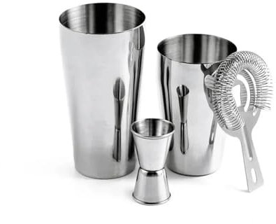 QuxetlRyz Jigger Juego de 4 cocteleras mezcladoras, Kit de Barman, coctelera de Bebidas Mixtas de 18 oz y 28 oz, colador, medidor Doble