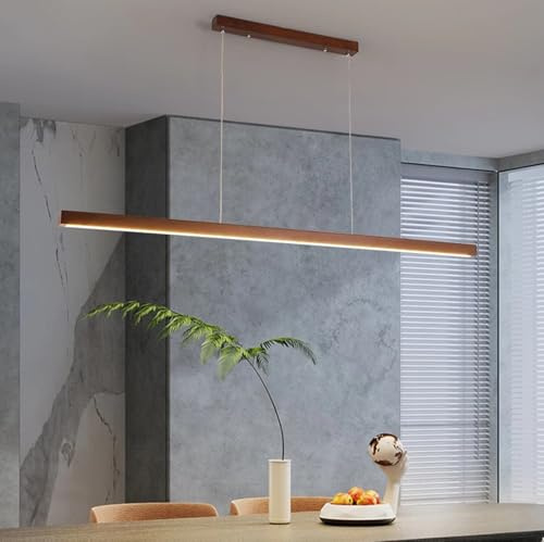 Esstischlampe Holz LED Pendelleuchte Dimmbare Hängelampe Mit Fernbedienung Deckenleuchte Für Küchen Insel Esszimmer Wohnzimmer Bar Hängend Lampen Modern Linear Höhenverstellbare (Holzbraun, L100cm)