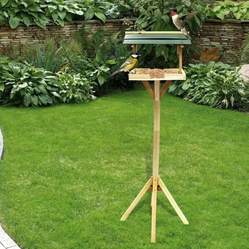 Garden Mile Traditionelle Vogelhäuschen aus Holz für den Garten, geschützter Tisch, freistehend, robuste Vogelfutterstation aus Holz (H x B x T): 118 x 34 x 30 cm