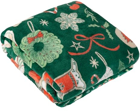 furn. Duvet Day Festive Treats Überwurf – Festliche Weihnachts-Fleecedecke mit Lebkuchen- und Süßigkeiten-Aufdruck (Smaragd – 130x150cm)