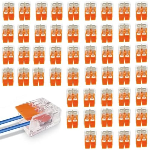 50 Pièces 2 Entrées Compacts Rapide Cosses et Kits, Bornes de Connexion Électrique 4 mm², Connecteur Electrique, Transparent Modèle Compact