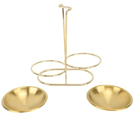 Fyearfly Porte-louche en acier inoxydable, repose-cuillère, support à ustensiles facile d'accès, organiseur de cuisine peu encombrant, doré avec 2 assiettes