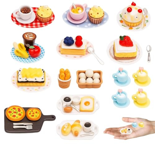 50 Stück Miniatur Essen und Trinken, Puppenhaus Zubehör, Miniatur Deko für Puppenhäuser, Mini Küche Kleine Puppe Zubehör Spieleartikel und DIY