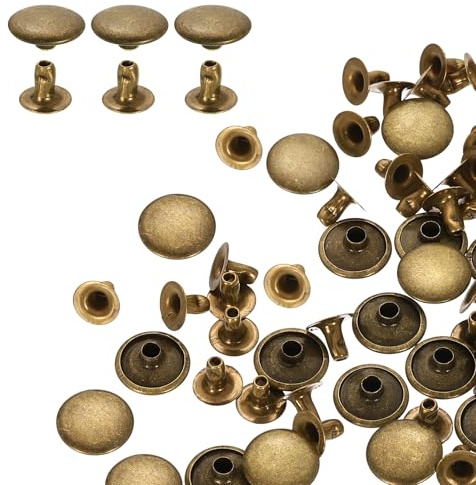 QUARKZMAN 100 Sets 10mm Leder Nieten Set, Einzelkappen Hohlnieten Braun | Kohlenstoffstahl Rundkopf Snaps, Röhrenförmige Metallstifte für Gürtel Dekoration, Kleidung, DIY Handwerk