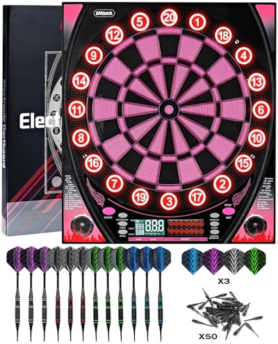 Dartscheibe Elektronisch mit Heller Punkteanzeige, Mehreren Spielen und robustem Design - perfekt für Familienspaß und Wettbewerbe - inklusive Soft Tip mit 12 Darts