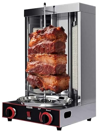 CUTANGELAR Máquina De Kebab Giratoria, Asador Vertical De Shawarma Con 2 Quemadores, Parrilla De Acero Inoxidable, Brochetas Sin Humo Para Cocinas Y Eventos Especiales.(Gas 2800P)