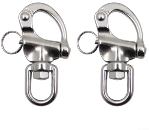 2 ganchos de acero inoxidable 316 de liberación rápida con pasador de resorte y anillo trasero giratorio de 360 grados para uso marino