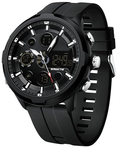 findtime Digitale Analoge Armbanduhr Herren Groß Zifferblat Sportlich Militär Herrenuhr Wasserdicht Led Beleuchtung Chronograph Stoppuhr Wecker Kalender Multifunktionale Uhren Robust Schwarz