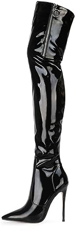 WGFJKI Stivali sopra Il Ginocchio da Donna Stivali a Punta con Tacco a Spillo alla Stivali alla Coscia con Tacco Alto in Pelle Verniciata Lucida Discoteca Party Stivali Lunghi da Ballo 12 cm