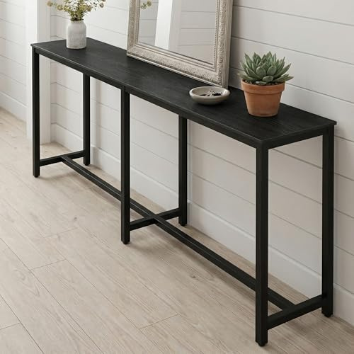 Homleke 71 L Narrow Long Kitchen Dining Bar Table, Counter Height High Pub Desk with Metal Frame for Small Spaces, Black