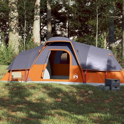 Kuppel-Familienzelt für 11 Personen, Grau Orange, Wasserdichtes Camping Outdoor Zelt mit Abnehmbarem Überzelt, E-Anschluss, 2 Schlafkabinen, 4 Aufbewahrungstaschen, 560x292x190 cm