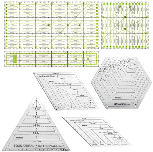 Naapesi 7 Stücke Quilten Patchwork Lineal, Patchwork Dreieck Hexagon Trapezoid, 45 Grad & 60 Grad Lineal, Quiltlineal Nähen Set, Patchworklineal Schneiderlineal Quilting Template für Messen Schneiden