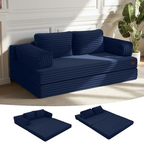 MeMoreCool Convertible Folding Sofa Bed, Boneless Floor Couch, Navy | Pull Out Boneless Modular Sofa Sleeper Mattress With Pillows, Fold Out Lounge Loveseat For Small Spaces, Guest Bedroom